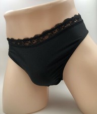 Lace Trim Satin Panties for Men Black 