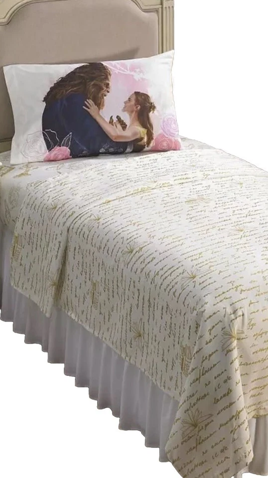 Beauty and the Beast 浪漫美女双张套装,平,贴合,枕套 全新 — 第 3/4 张图片