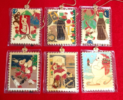 6 Coca Cola Santa Claus, Polar Bear, Christmas Tree Ornament Stamp Limited 2,500
