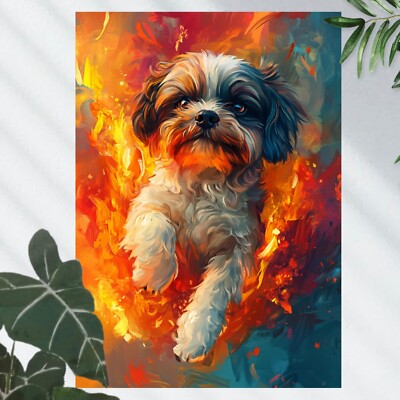 Shih Tzu in Flammen Poster Schöne Wanddeko Dekoration