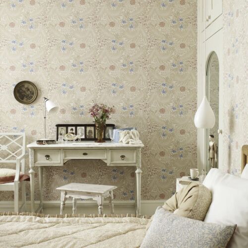 William Morris & Co Larkspur Wallpaper 212557 Colour Manilla/Old Rose - Picture 3 of 6