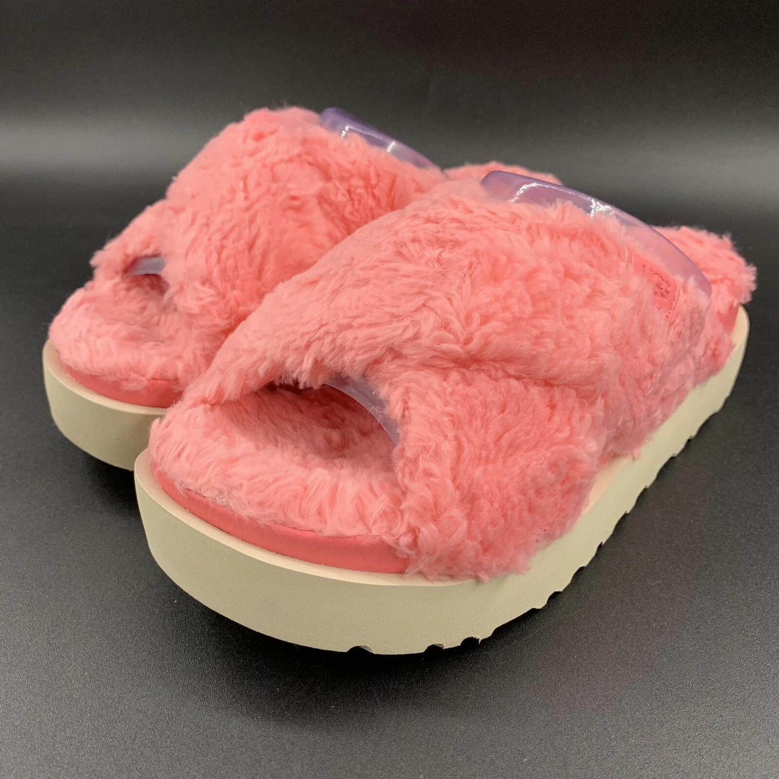 LINEA DONNA US 7 UGG FUZZ ZUCCHERO A CROCE PLATEAU ROSA GELSOMINO PELLICCIA SINTETICA EUR 38