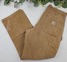 VTG Carhartt Brown Canvas Cargo Double Knee Straight Leg Size 34 x 30 Dungaree