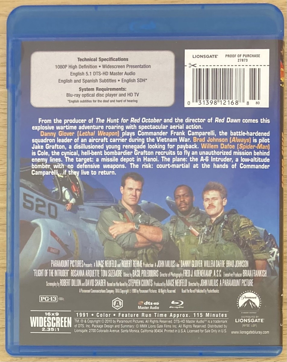 Flight of the Intruder Blu Ray Danny Glover Willem Dafoe Brad