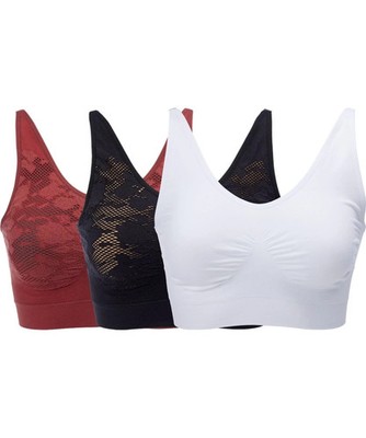 Rhonda Shear 3-pack Ahh Bra w Lace Detail White/Black/Brick Size M