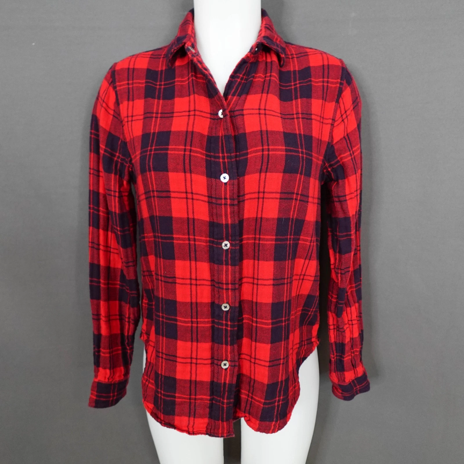 Faherty Womens Flannel Shirt XS Red Plaid Reversible Grunge Outdoor Indie Edgy