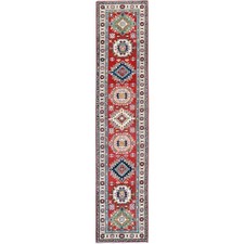 2'7"x12'7" Red Kazak with Medallions Design Hand Knotted Wool Runner Rug R479