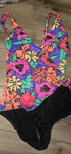 Vintage 90s Maxine of Hollywood One Piece Swimsuit Bold Floral Colorblock Retro
