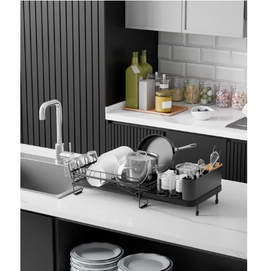 Escurridor de platos extensible con bandeja para cubiertos y tazas, 49-68 cm de Foto 3 de 4