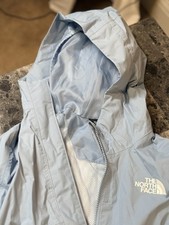The North Face Girls' Light Blue Full Zip Hooded Rain Jacket Windbreaker Size L
