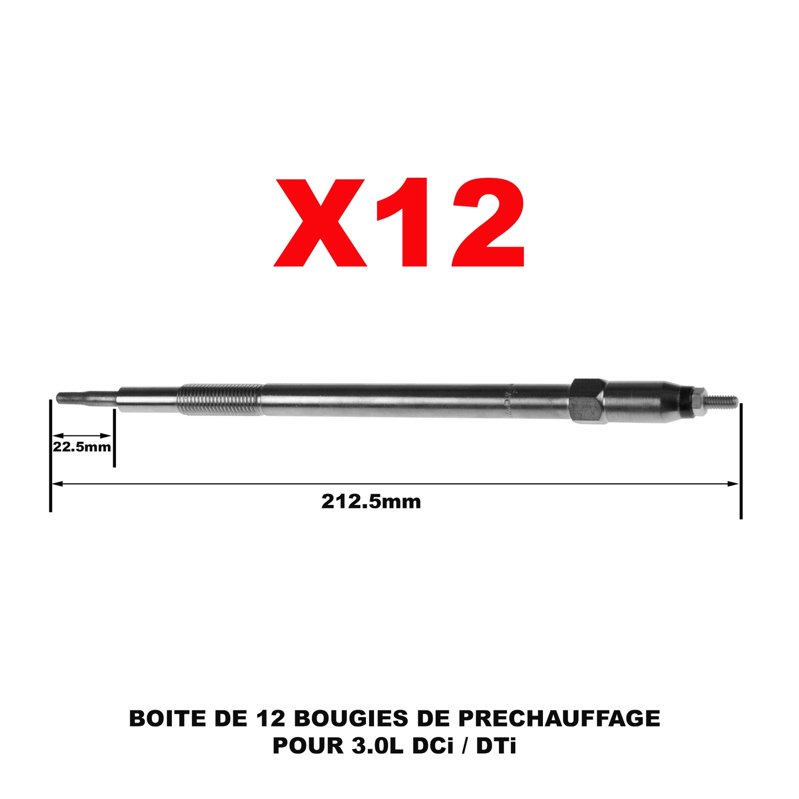 Bougies préchauffage GN072 contre fumée noire au démarrage moteur Nissan Opel Renault 3.0 Dci 12pcs