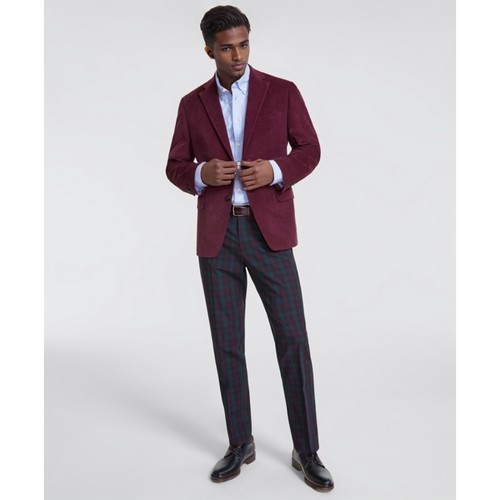 Tommy Hilfiger Corduroy Blazer Mens 44L Burgundy Sport Coat Elbow Patch NWT