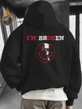 Men'S Heavyweight 360gsm Hooded Sweatshirt with I'M BROKE joyful Face Print - Ov