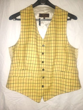 Swaine Adeney piękna żółta kamizelka damska w kratę 100% wełna UK 16l