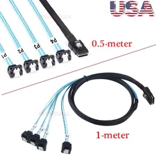 Mini SAS SFF-8087 to 4 SATA 90° Right Angle Forward Breakout Cable 50cm/100cm