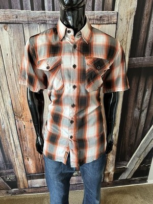 DIXXON Flannel SS Orange Black & White Plaid  Throttle  Button Up Shirt Medium