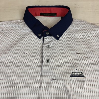 Greyson Polo Shirt Mens M White Chevron Franklin Bridge Golf Club Course Logo