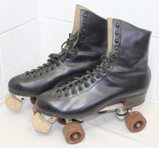 Vintage Riedell 220 Black Leather Roller Skates Size 10 MEN'S Frye Harper Plates