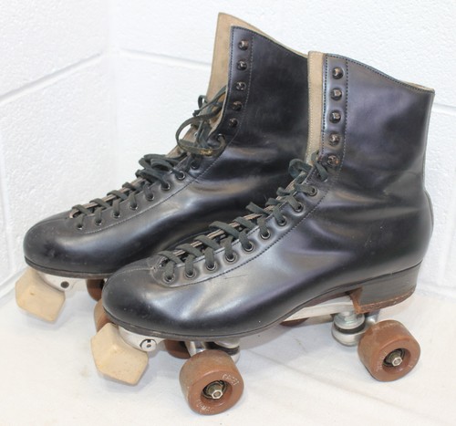 Vintage Riedell 220 Black Leather Roller Skates Size 10 MEN'S Frye Harper Plates