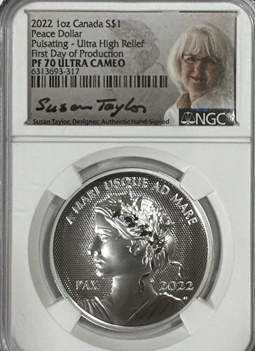 2022 Canada First Day of Production Pulsating Ultra Relief Peace Dollar NGC PF70