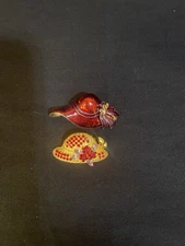 Red Hat Society Lady RED & PURPLE Goldtone Rhinestones Brooch Lot OTC signed