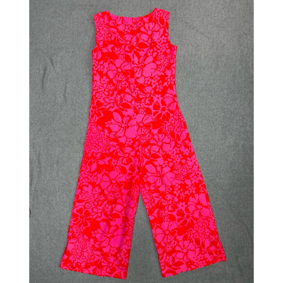 Vintage 70s Psychedelic Bright Colorful Mod Palazzo Jumpsuit Pink Orange M - Image 2 of 4