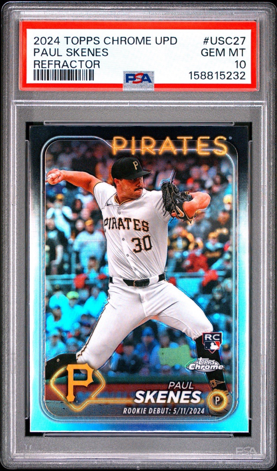 2024 TOPPS CHROME UPDATE REFRACTOR #USC27 PAUL SKENES ROOKIE RC PSA 10
