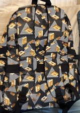 Geometric Pattern large Backpack Black Brown White Buckle Zip Adjustable Straps