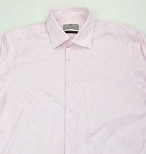 Canali Exclusive Size 16 Euro 41 Pink White Blue Check Mens Spread Collar Shirt
