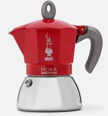 Red Moka 4-Cup Induction Espresso Maker - All Hobs Compatible, 5.7 Oz
