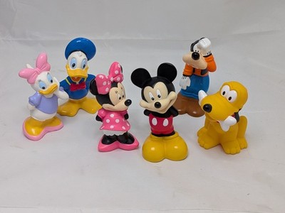 Disney Plastic Figures LOT 6 Mickey Minnie Donald Goofy & Pluto Bathtub Toy 4.5 