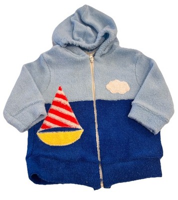 Vintage children's terrycloth Hooded Jacket Sailboats 6mo 80's