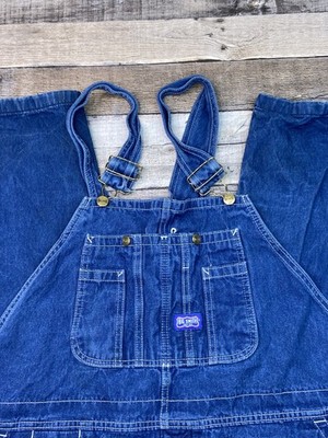 VTG Big Smith Mens 44x34 Blue Denim Bib Overalls Zip Fly Carpenter