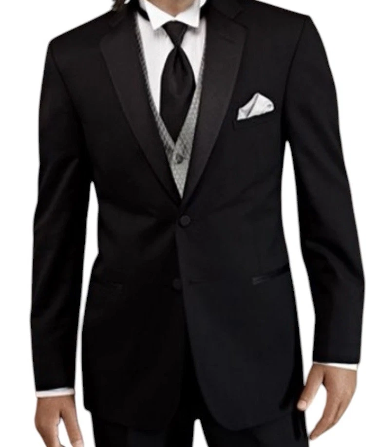 Blazer Traje Jean Y ves Colección Ajustada Dos Botones Muesca Negro Talla 36 R Foto 2 de 4