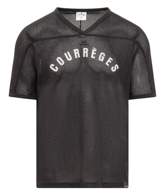 COURREGES Paris 'Baseball Printed Mesh' Men's Designer T-Shirt XL Black **NWT**
