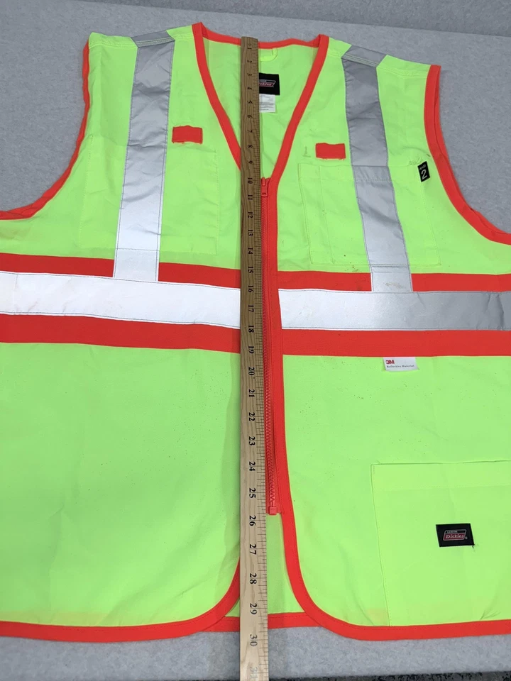 Genuine Dickies Safety Vest Mens XL Hi Vis Yellow 3M Reflective Zip Class 2 - Image 4 of 4