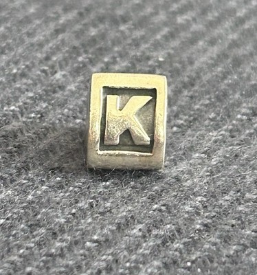 Pandora Sterling Silver K Initial Block Charm (Item #790323K) Authentic Retired