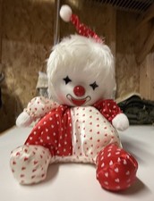 RARE 1986 Poter - Musical Baby Clown - Moving Soft Plush Toy Doll 80s VTG Hearts