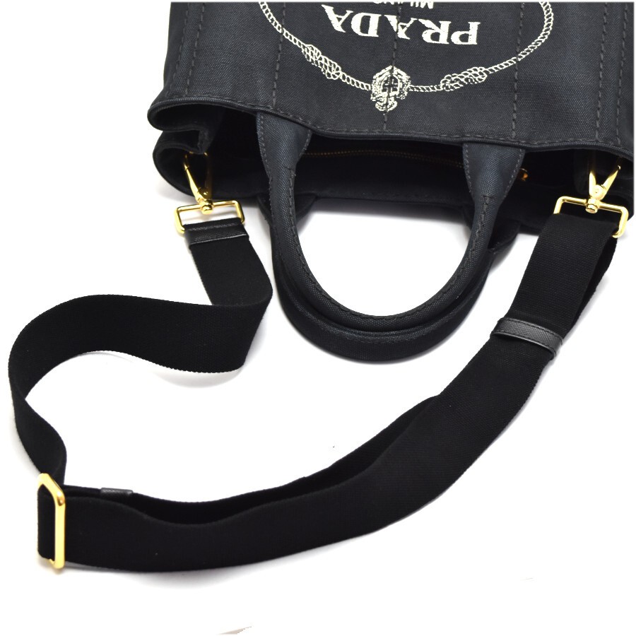 Prada 2WAY Bag Tote Bag Canapa Mini 1BG439 Canvas Ladies Black x Gold Hardware P thumbnail 7