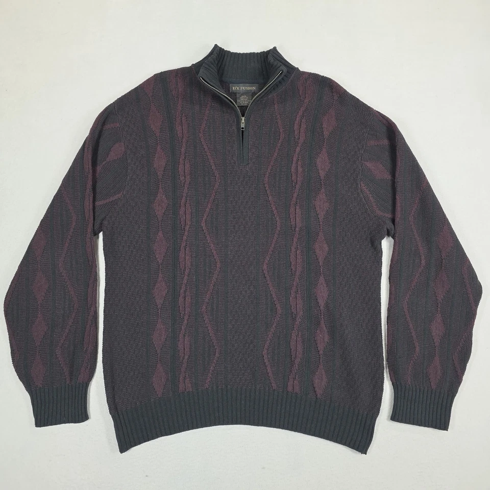 Vintage FX Fusion 3D Quarter Zip Sweater Knit Mens XL Biggie Coogi Style Hip Hop - Image 2 of 4