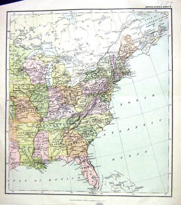 Old Print Chambers Map C1906 United States America Florida Ohio Tenessee 20th