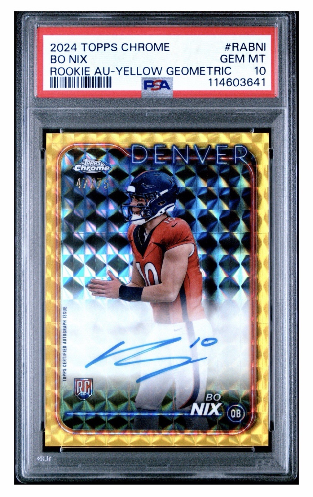 Bo Nix Topps Chrome Rookie Autographs Variations #RABNI Yellow Geometric