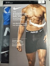 NIKE Essential Micro Men  s 3-Pack Boxer Briefs Black Blue Gray Size Large 36-38"