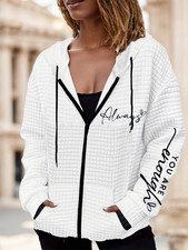 Women's Waffle Zip Up Hoodie You Are Enough Script Hooded Jacket Pockets Casual