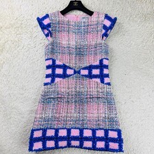 CHANEL Dress 2018 Tweed Pink Blue Size 38 French Sleeve P58644V44642