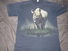 Vintage 90's Rhinoceros Sedgwick County Zoo Signal Blue Rhino T Shirt Size M - L