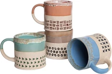 Bosmarlin Ceramic Coffee Mug Set of 4, 19 Oz, Coffee Cups with Big Handle, Micro
