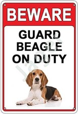Beware Guard Beagle On Duty Retro Metal Decor Plaque Vintage Tin Metal Signs