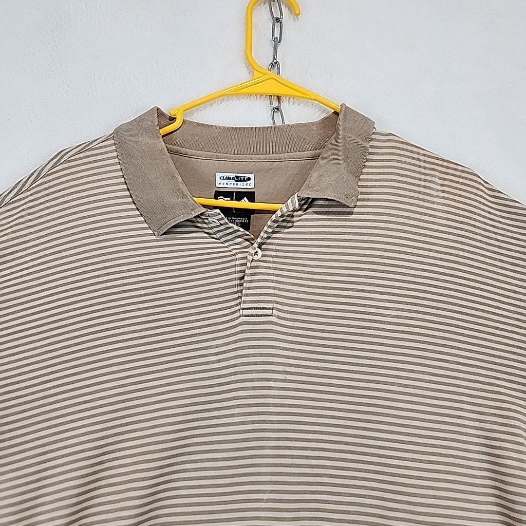adidas ClimaLite Mercerized Polo Shirt Men's Size XL Brown Striped Golf Preppy