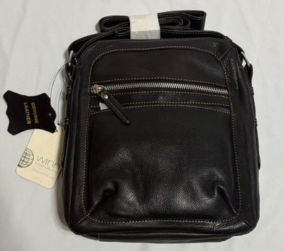 Winn International Brown Leather Crossbody Travel Messenger Bag NWT Style 6414